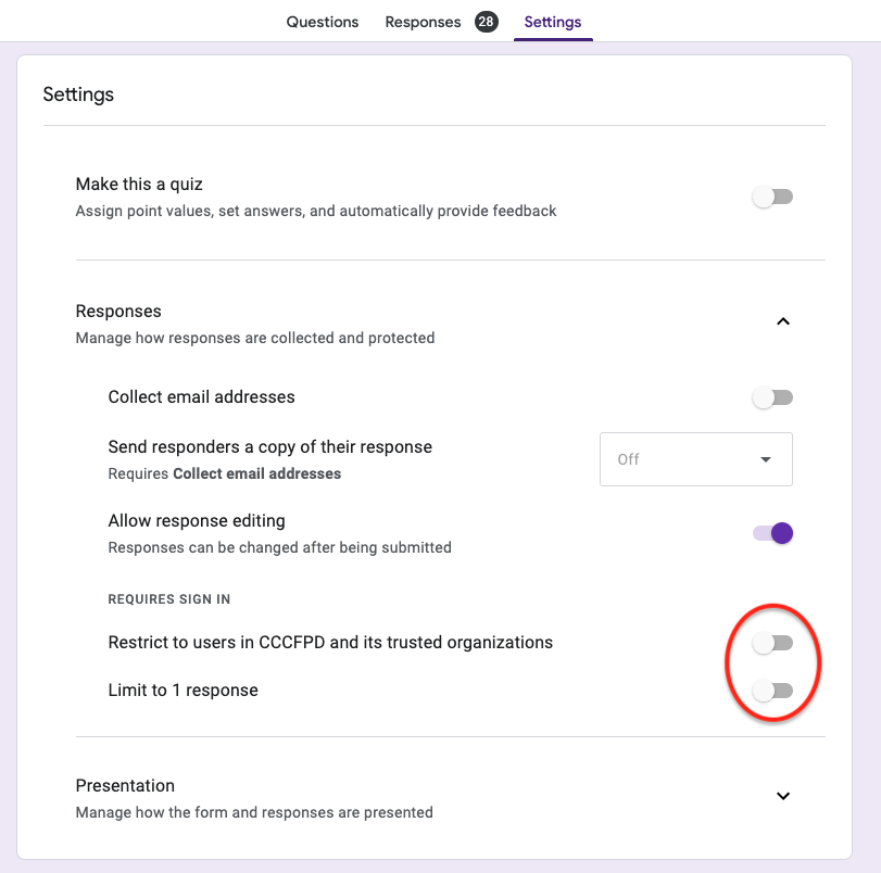 Google Forms - No Sign In